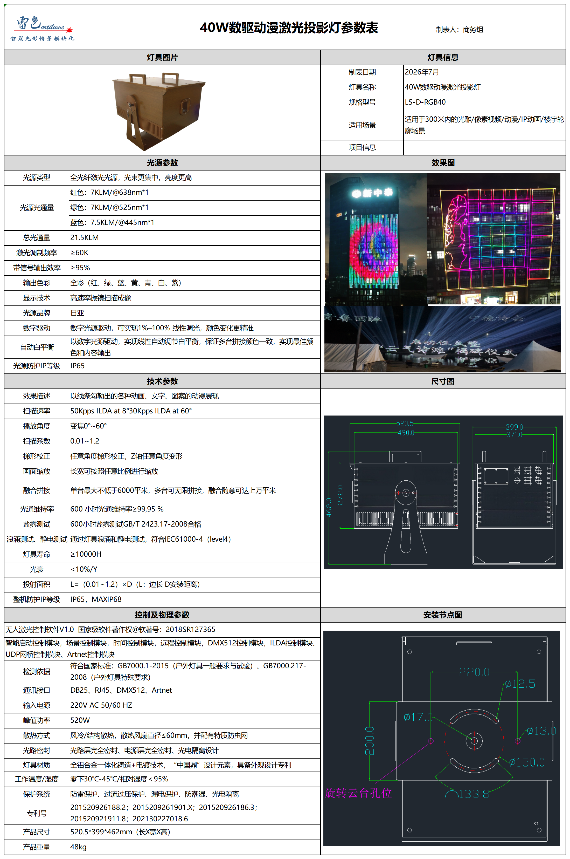 40W数驱动漫激光投影灯参数表_40W数驱动漫激光投影灯.png