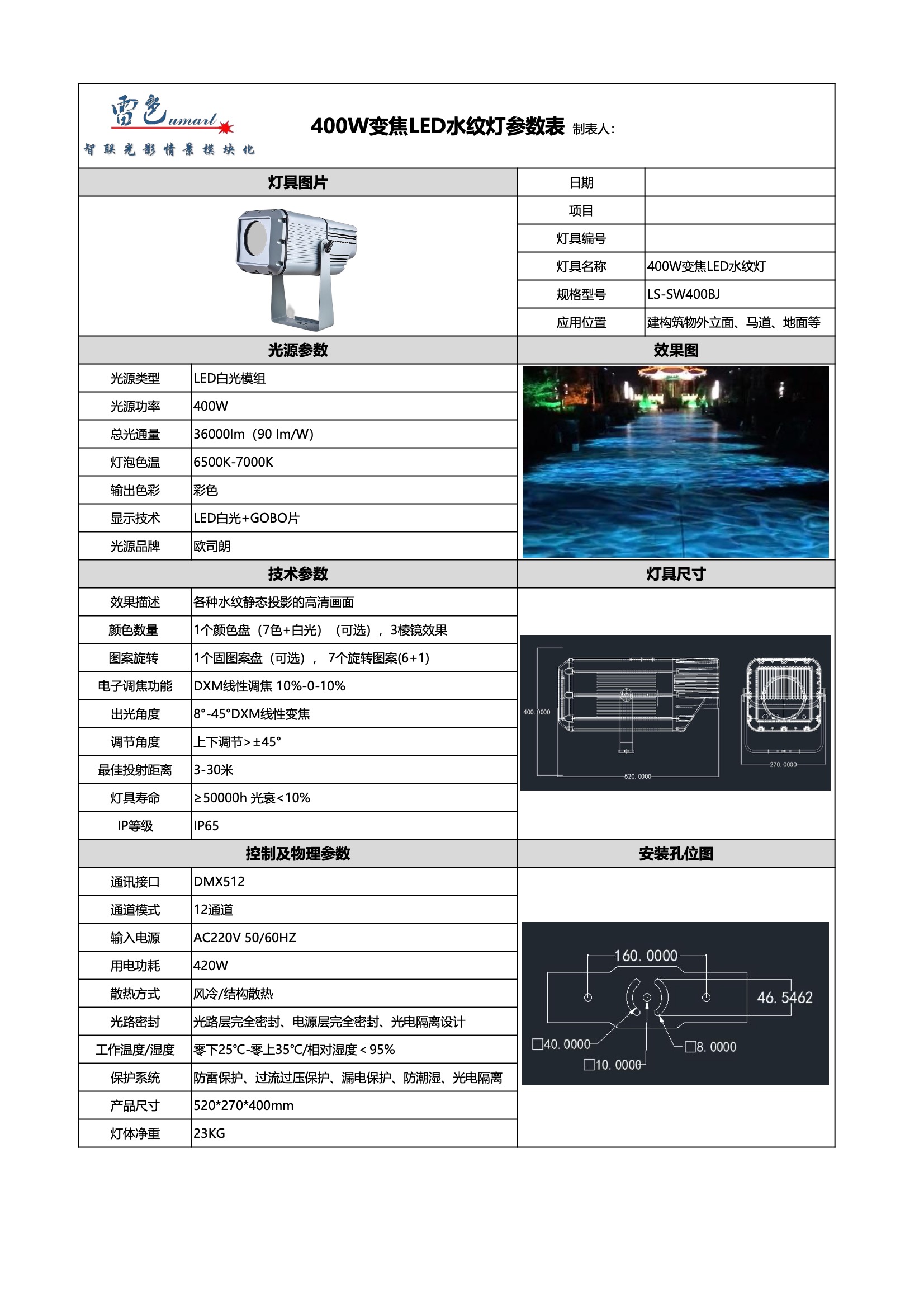 400W  LED变焦水纹灯 型号LS-BGSW400(图1)